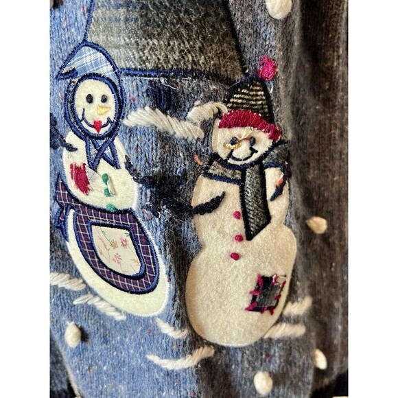 Victoria Jones Women Snowman Sweater Vest Holiday Christmas Full Zip Collar S - Picture 5 of 12